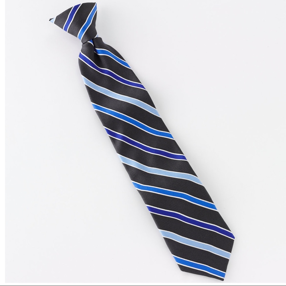 Chaps Boys Striped Blue Black Clip-On Tie